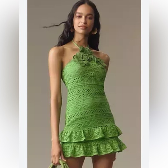 Farm Rio Halter Floral Ruffle NWT Crochet Mini Dress, Size XL - Picture 1 of 16